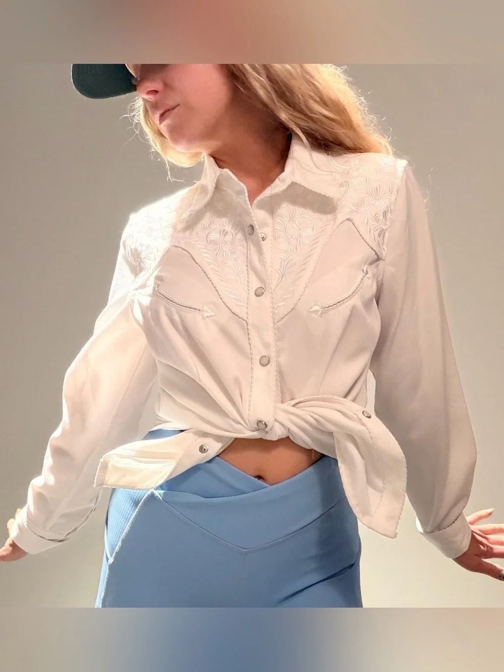 Vintage Panhandle Slim White Floral Embroidered Pearl Snap Shirt - Picture 6 of 15